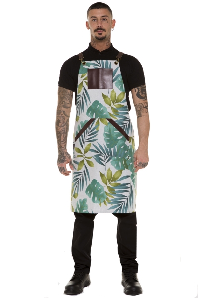 grembiule tropicale con bretelle in ecopelle professionale