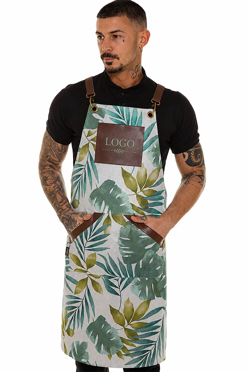 Tropische Schürze mit personalisierter Logostickerei