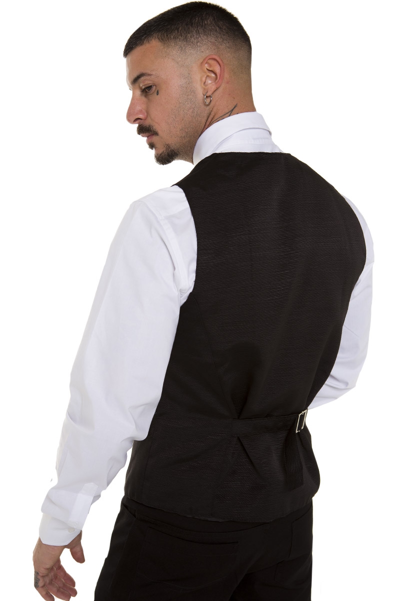 retro del gilet da lavoro nero con martingala per vestibilità