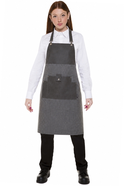 Professionelle graue Schürze mit Kunstlederdetails