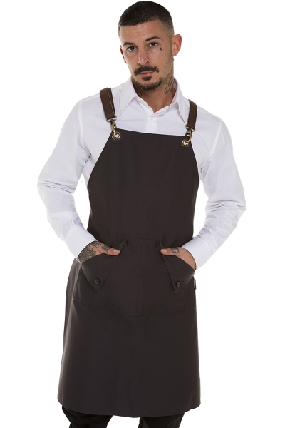 Dark grey apron with faux leather braces 2