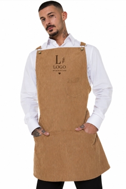 Beige Latzschürze mit personalisiertem aufgesticktem Logo
