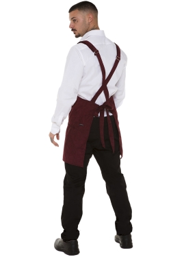 retro grembiule bordeaux con bretelle incrociate