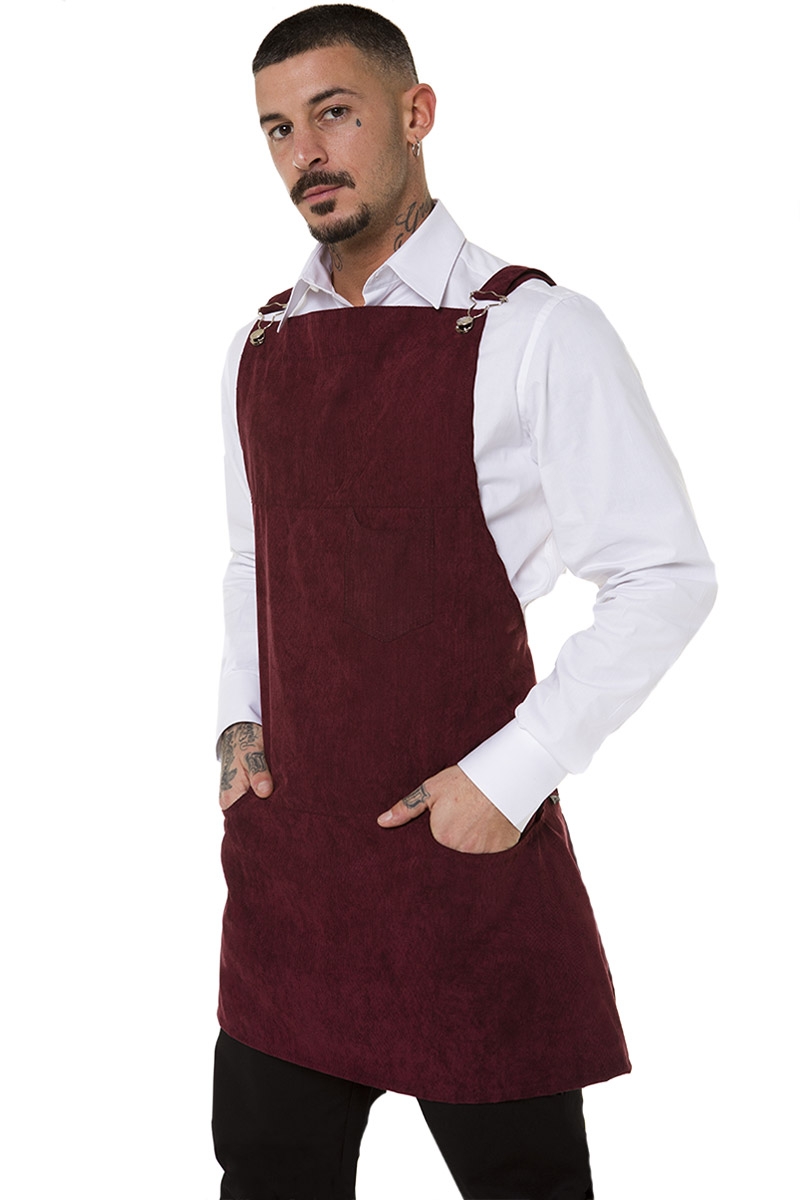 grembiule professionale bordeaux in velluto a coste