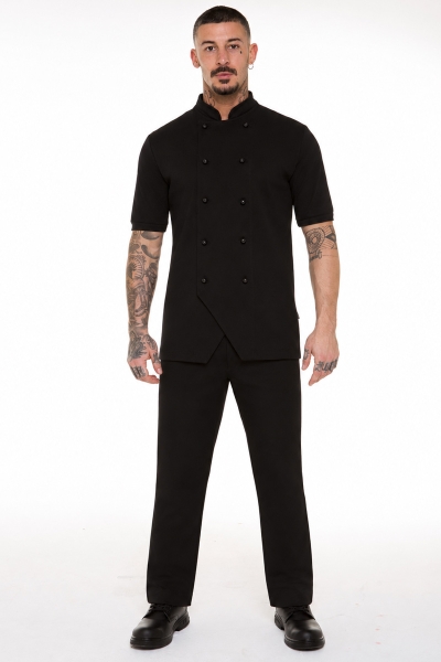 giacca chef leggera nera in cotone piquet
