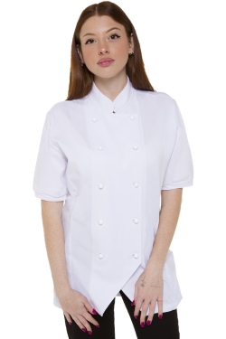 giacca chef bianca in cotone piquet con bottoni antipanico