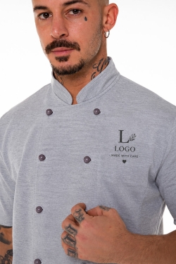 chaqueta de chef gris personalizada con logotipo bordado