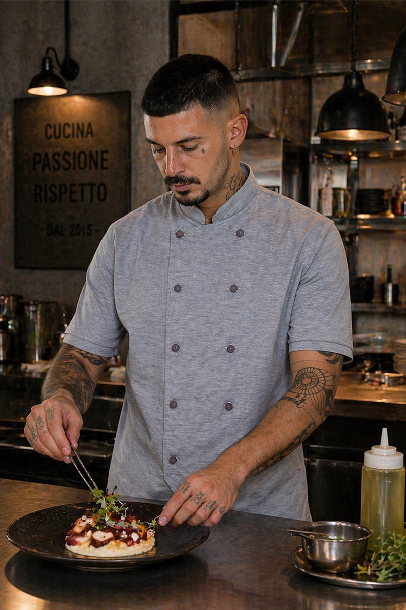 giacca chef leggera grigia per ristorante moderno