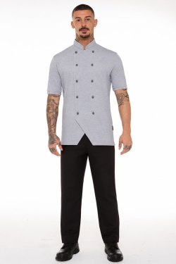 chaqueta de chef ligera gris de algodón piqué