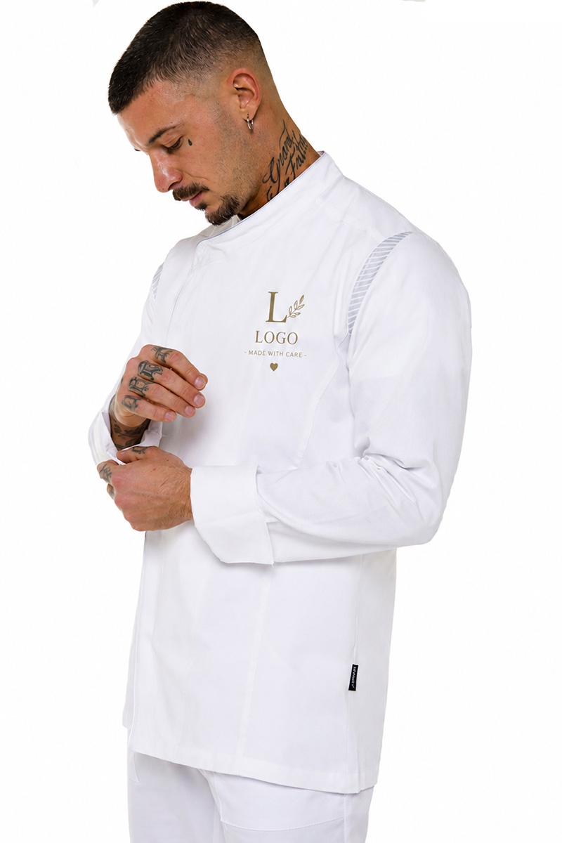 White kitchen jacket personalised with an embroidered logo