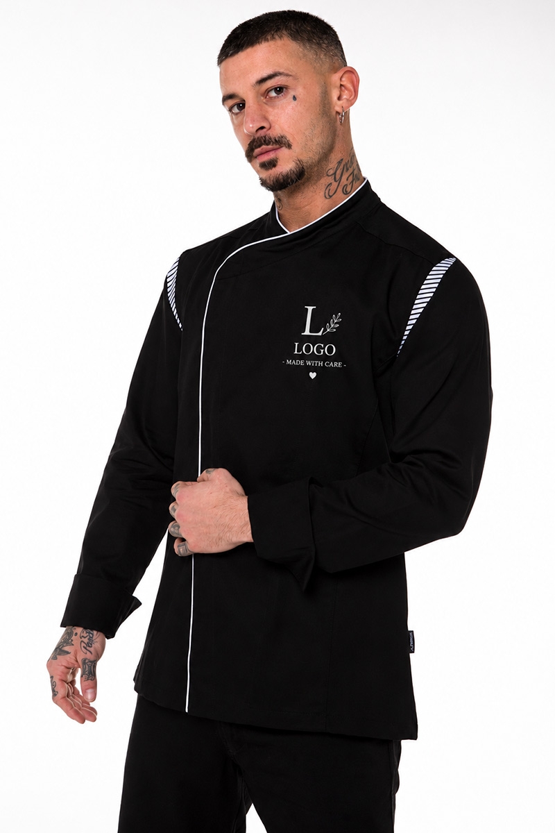 giacca professionale nera personalizzata con logo ricamato