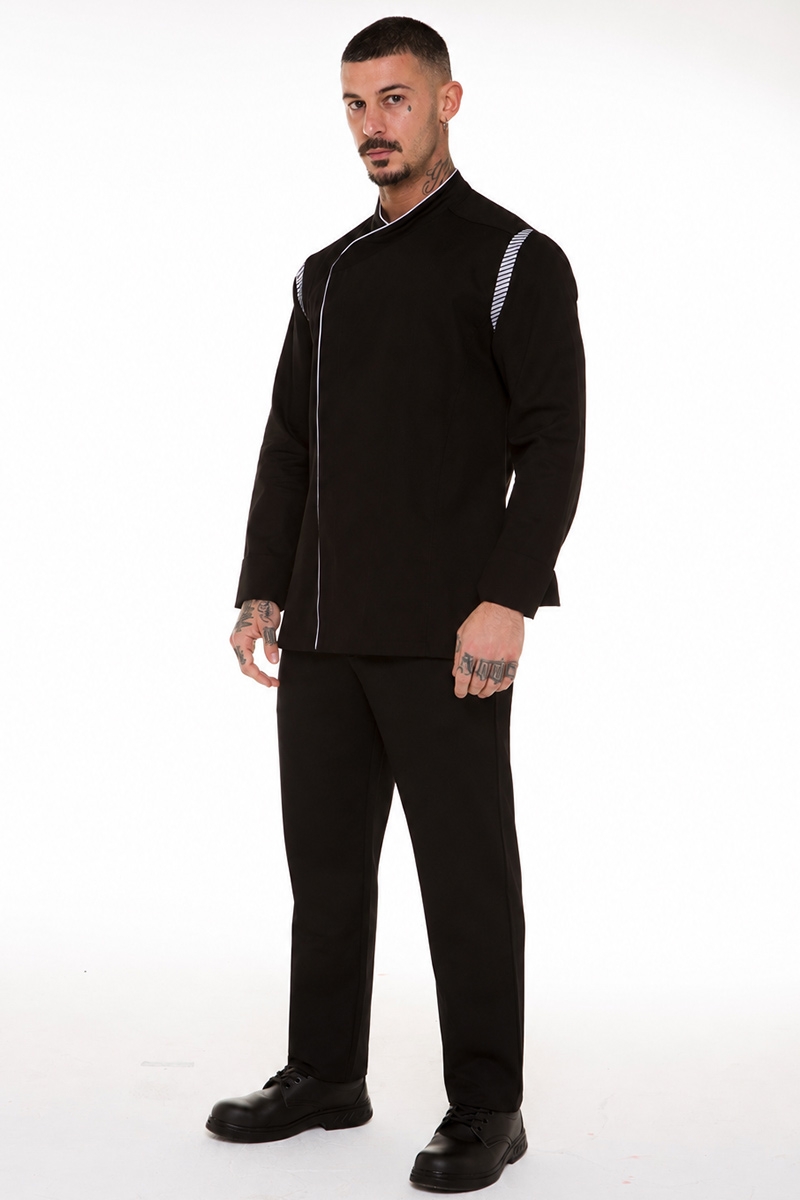 Side view of the black professional jacket with reflective details