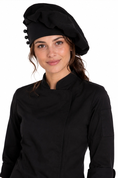 Vue de face du chapeau de chef noir réglable 2