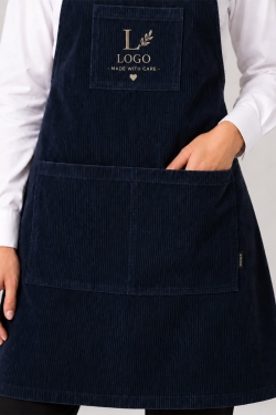 grembiule in velluto navy personalizzato con ricamo