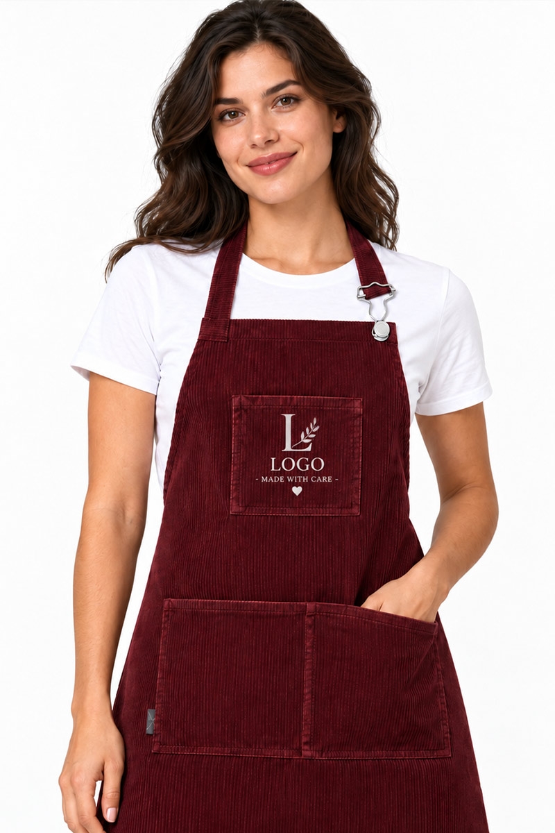 grembiule in velluto bordeaux personalizzato con ricamo