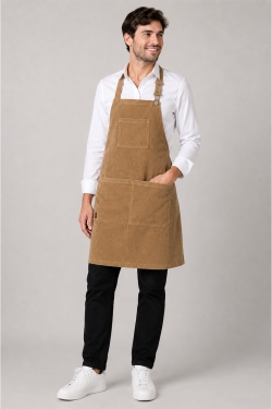 grembiule in velluto beige con pettorina e tasche